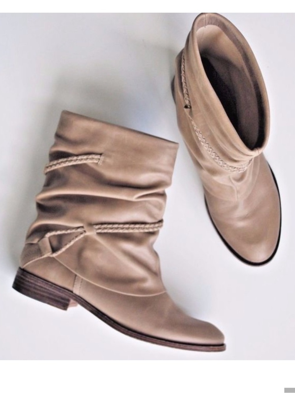 Anthropologie Ella Moss Leather Ricki Braided Slouchy Pull On Boots Size 8